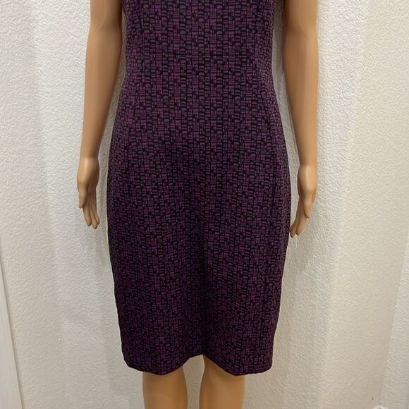 Calvin Klein Printed Sheath Dress, SZ 8 Scoop Neck Sleeveless Midi Gold Zipper - Picture 5 of 15